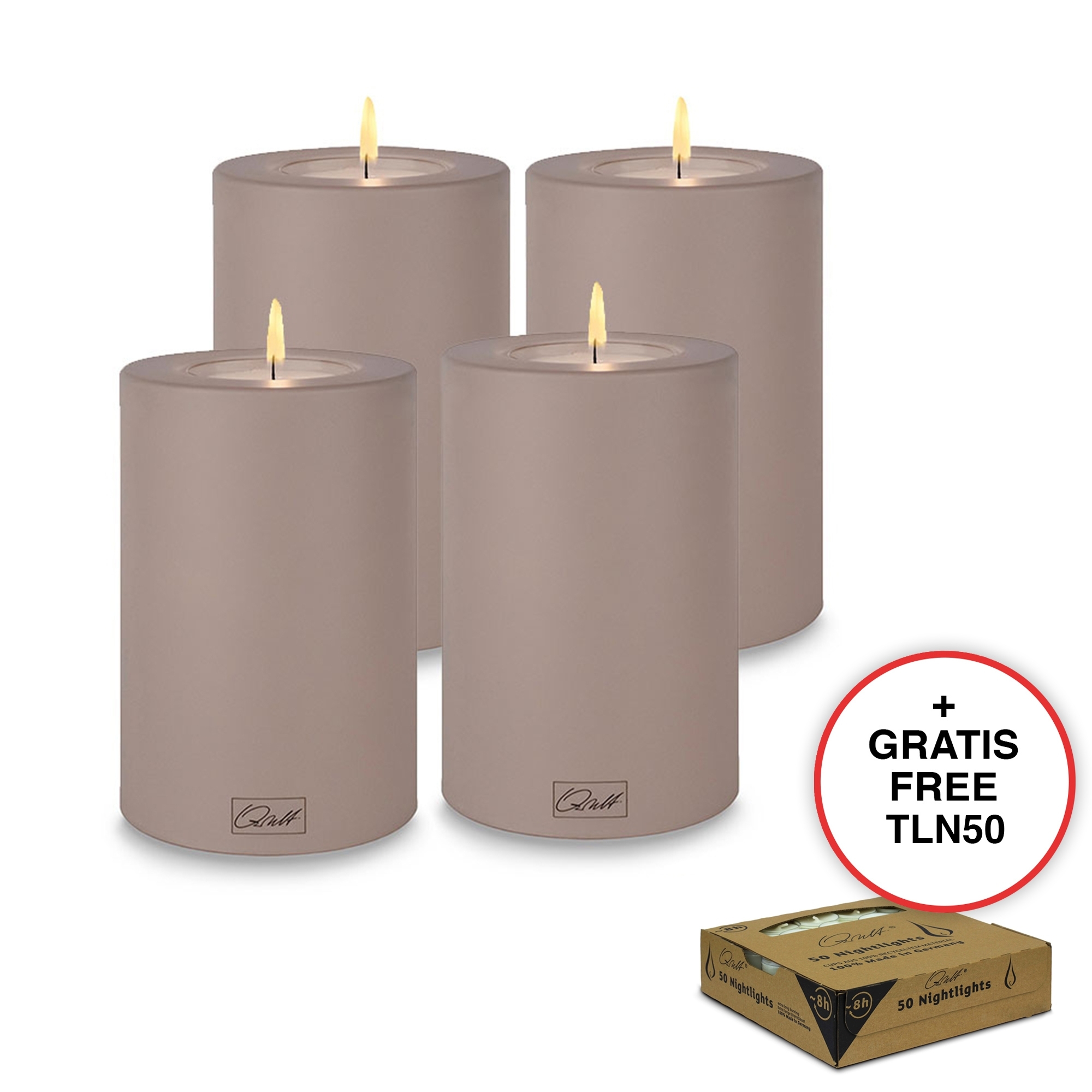 Qult Farluce Trend - Teelichthalter in Kerzenform - Taupe - Ø 8 cm H 12 cm - 4er Set