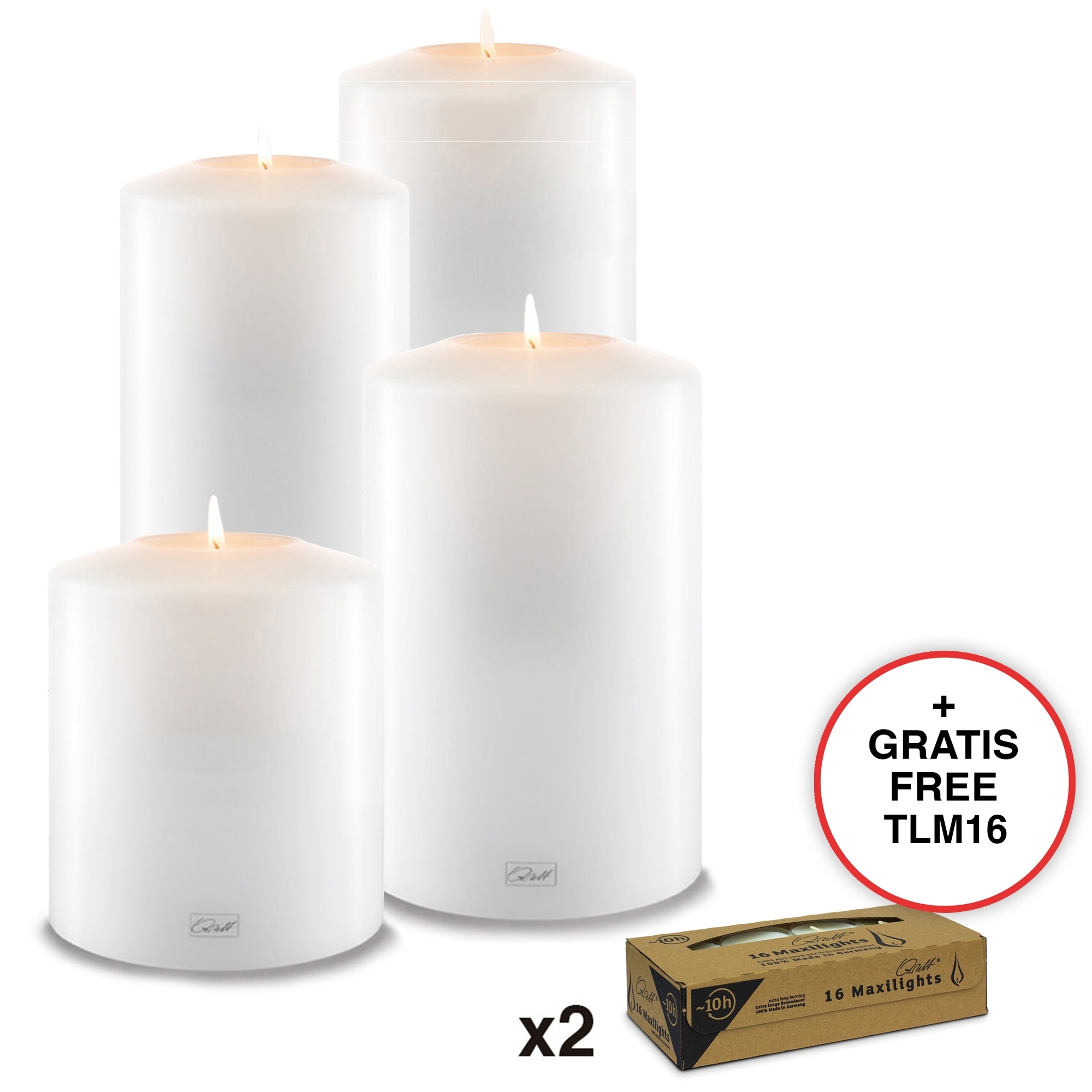 Qult Farluce Classic - Teelichthalter in Kerzenform Ø 12 cm H 15/20/25/35 cm - 4er Set