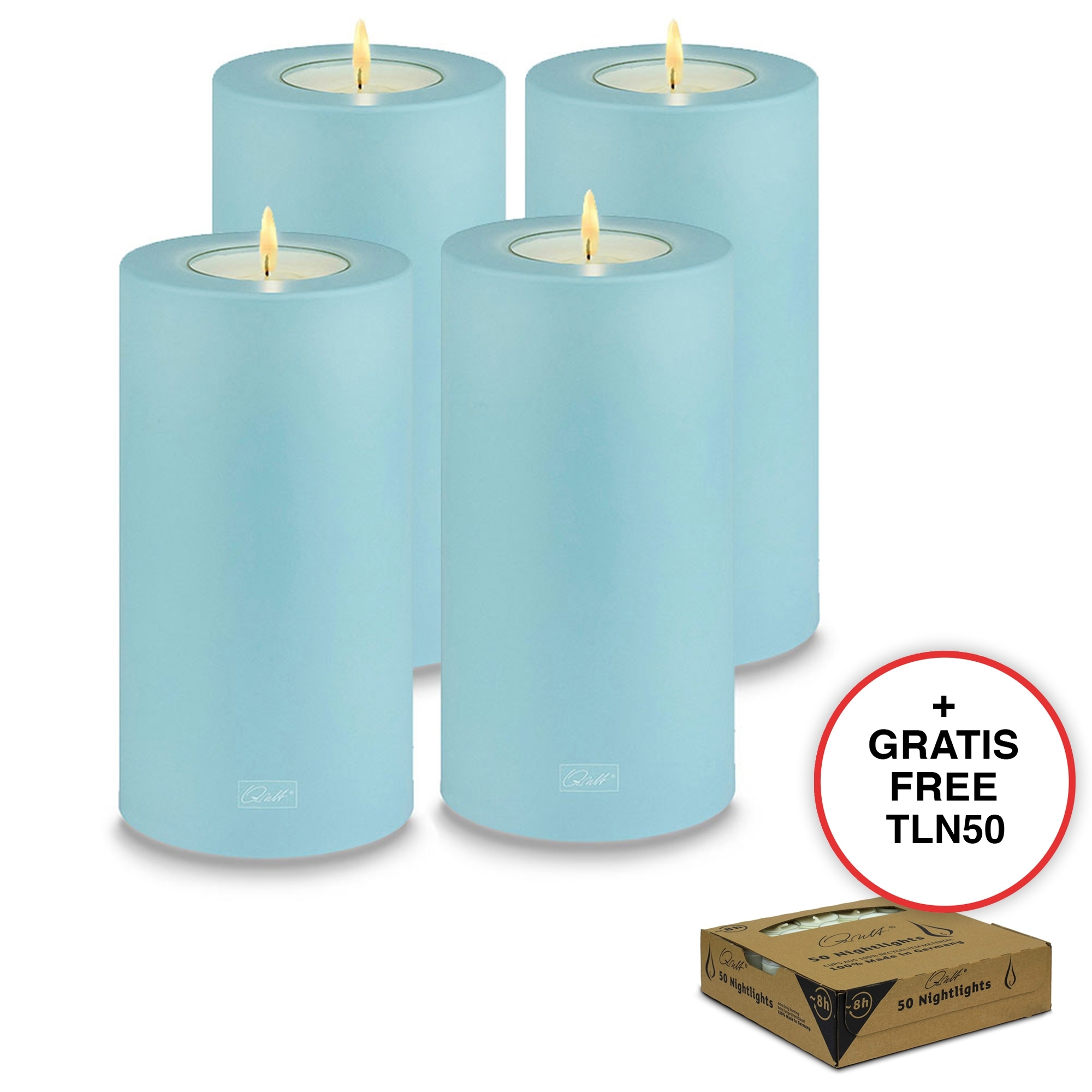 Qult Farluce Trend - Teelichthalter in Kerzenform - Clearwater - Ø 8 cm H 15 cm - 4er Set