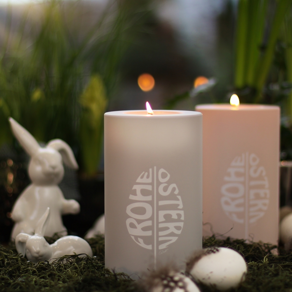 Qult Farluce Trend - Teelichthalter in Kerzenform - Rosé "Frohe Ostern" Qult Farluce Trend - Teelichthalter in Kerzenform - Rosé "Frohe Ostern"