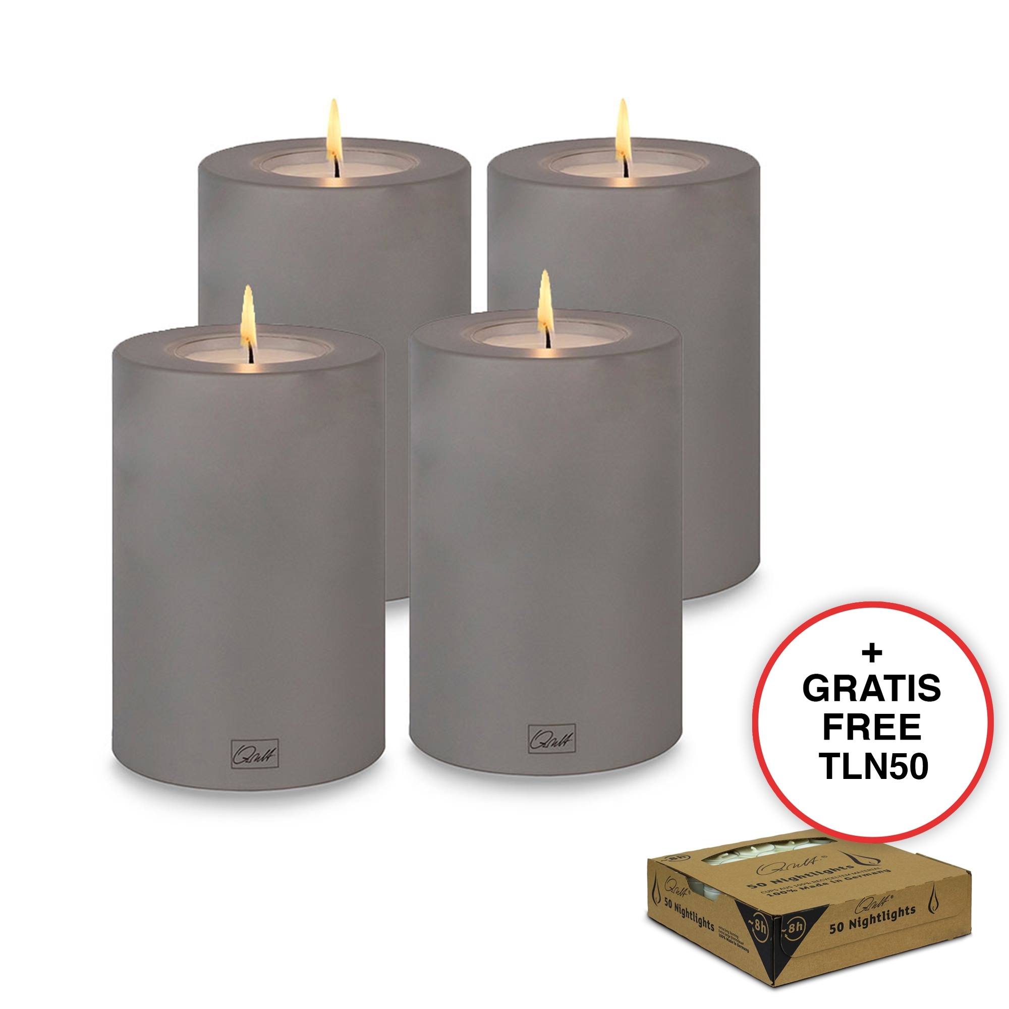 Qult Farluce Trend - Teelichthalter in Kerzenform - Steingrau - Ø 8 cm H 12 cm - 4er Set