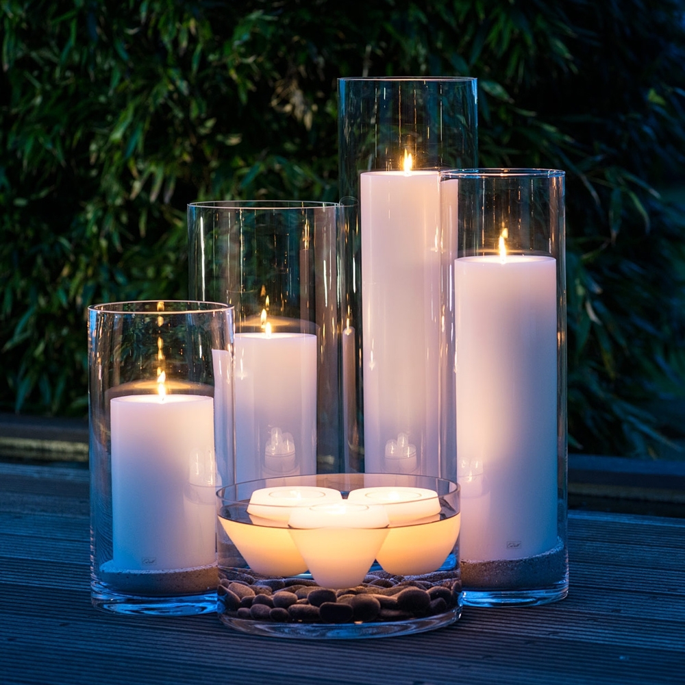 Qult Farluce Trend - Teelichthalter in Kerzenform weiß Ø 12 cm H 10 + 15 + 20 + 25 cm - 4er Set
