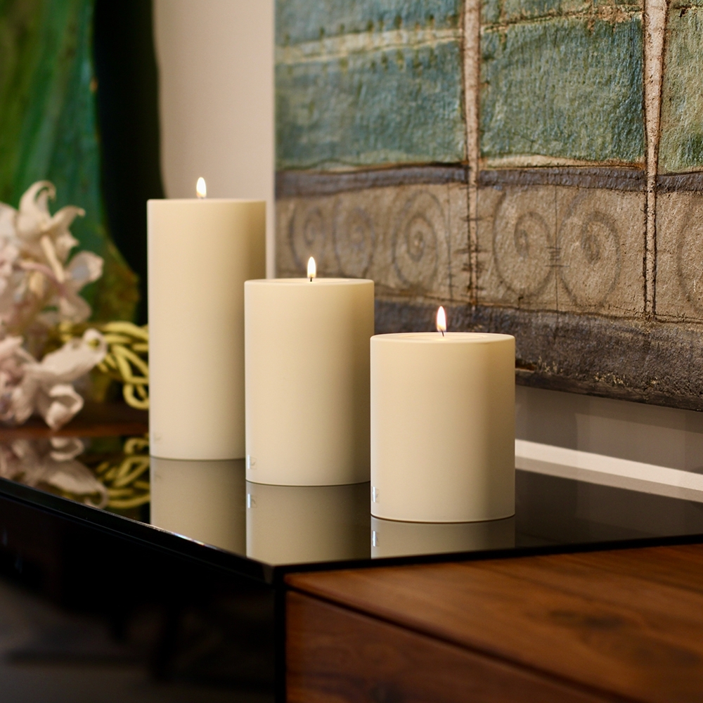 Qult Farluce Trend - Teelichthalter in Kerzenform - Cream Gold - Ø 10 cm H 18 cm - 4er Set
