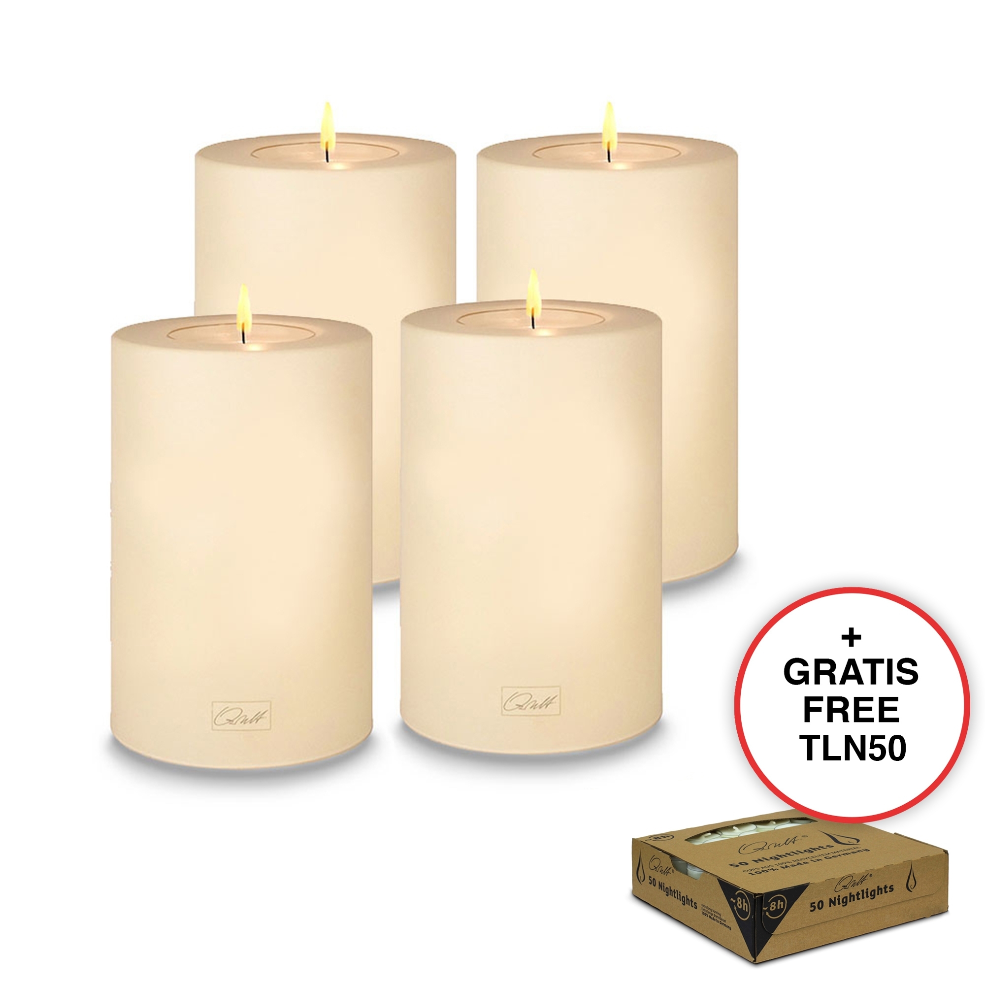Qult Farluce Trend - Teelichthalter in Kerzenform - Vanille - Ø 8 cm H 12 cm - 4er Set Qult Farluce Trend - Teelichthalter in Kerzenform - Vanille - Ø 8 cm H 12 cm - 4er Set