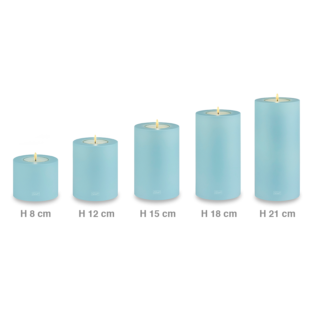 Qult Farluce Trend Colour - Teelichthalter in Kerzenform - Clearwater -  4x Ø 10 cm H 12 cm - inkl. 16 Teelichter Maxilights