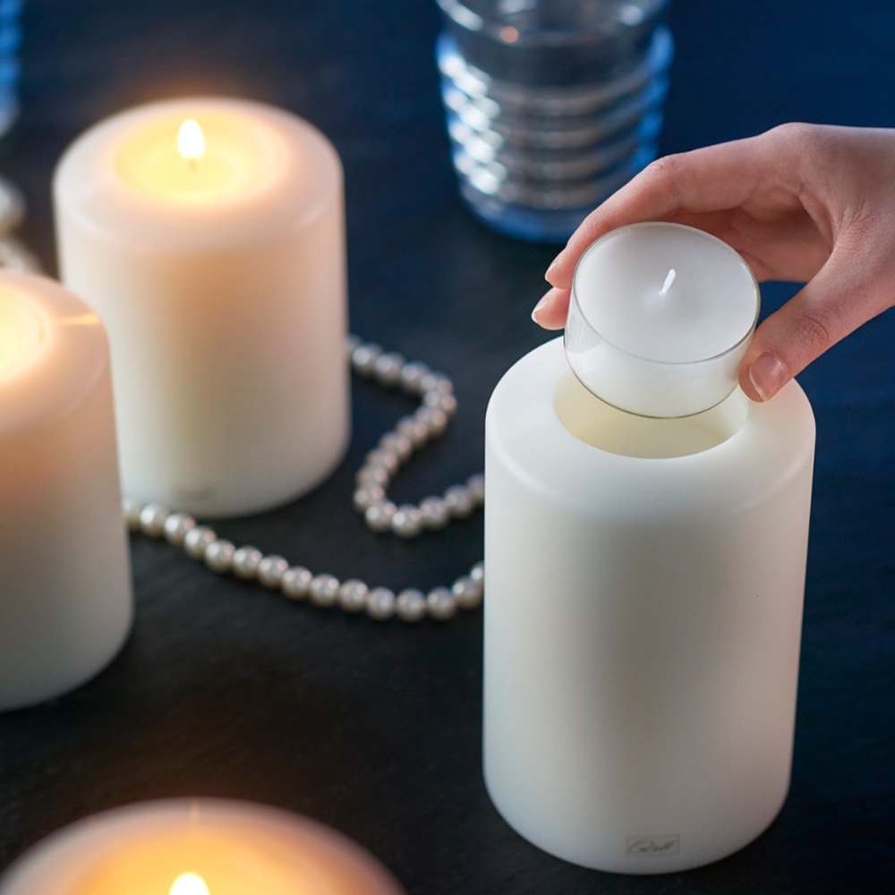 Qult Farluce Trend - Teelichthalter in Kerzenform - Cloud Grey "Frohe Ostern"