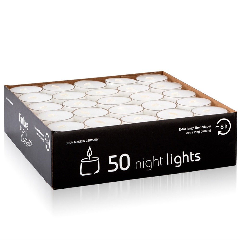 Qult Farluce Nightlights - 1 Palette mit 360 Verp. a 50 Teelichter - Ø 38 x 25 mm