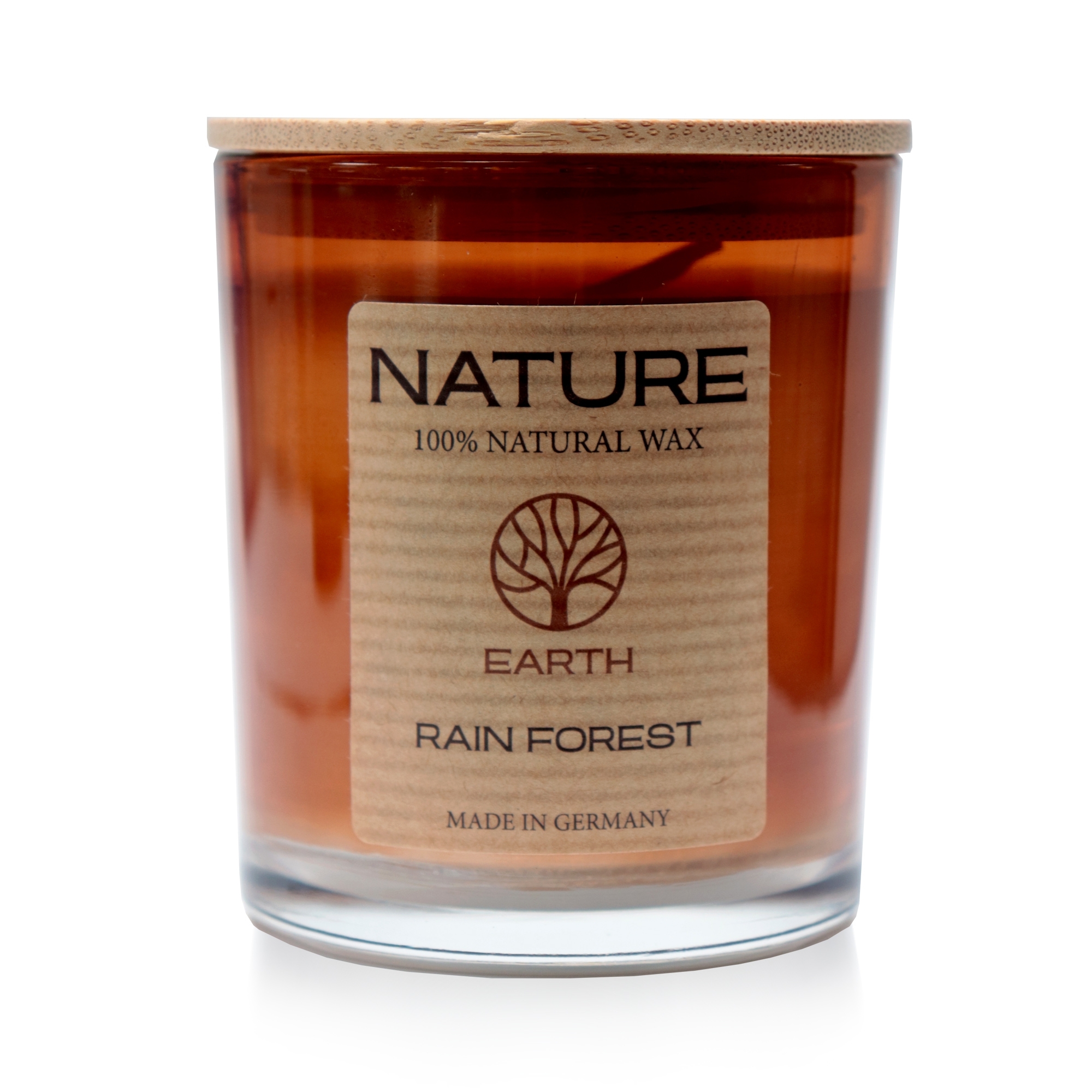 Qult Senses of Nature - EARTH - Duftkerze im Glas inkl. Holzdeckel - Rain Forest