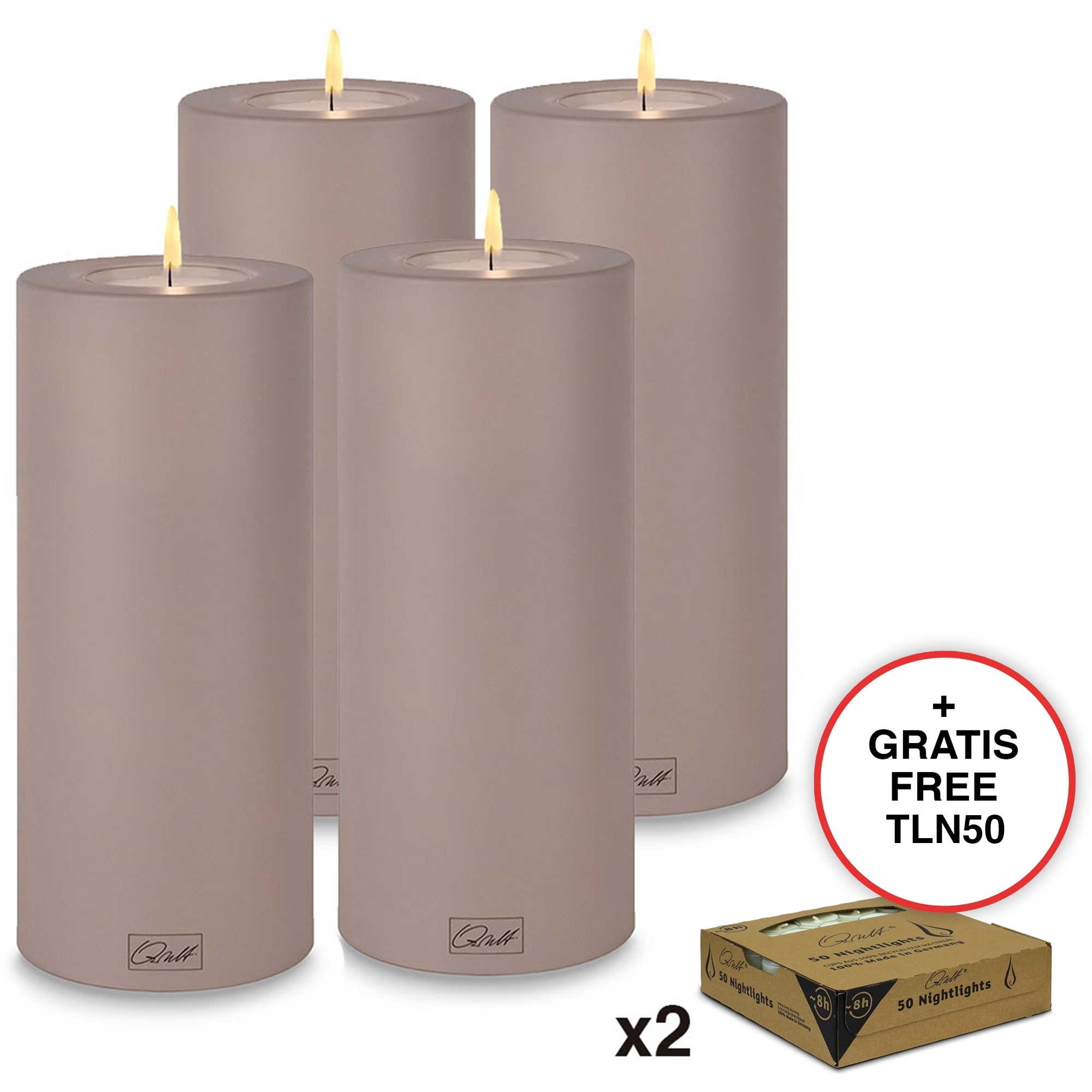 Qult Farluce Trend - Teelichthalter in Kerzenform - Taupe - Ø 8 cm H 18 cm - 4er Set