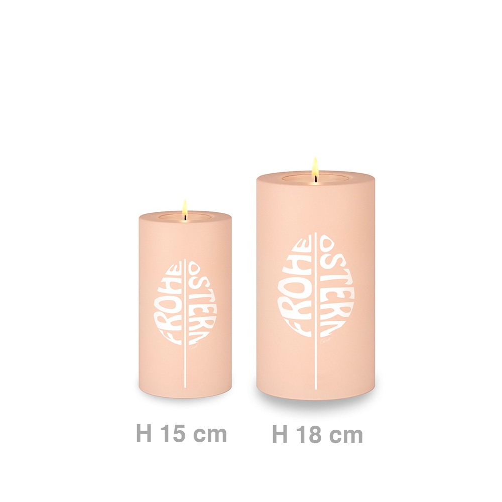 Qult Farluce Trend - Teelichthalter in Kerzenform - Rosé "Frohe Ostern"