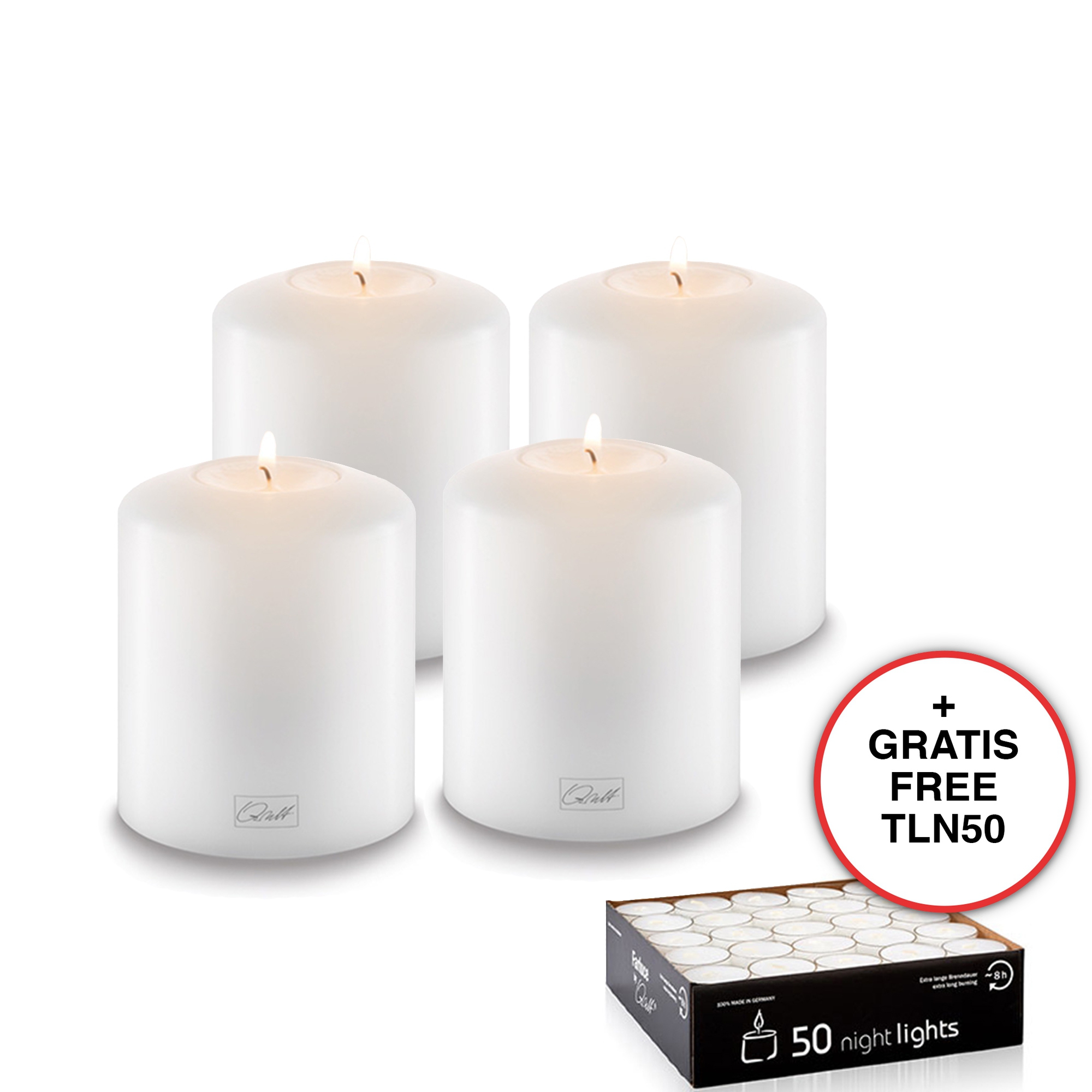 Qult Farluce Classic - Teelichthalter in Kerzenform Ø 8 cm H 9 cm - 4er Set