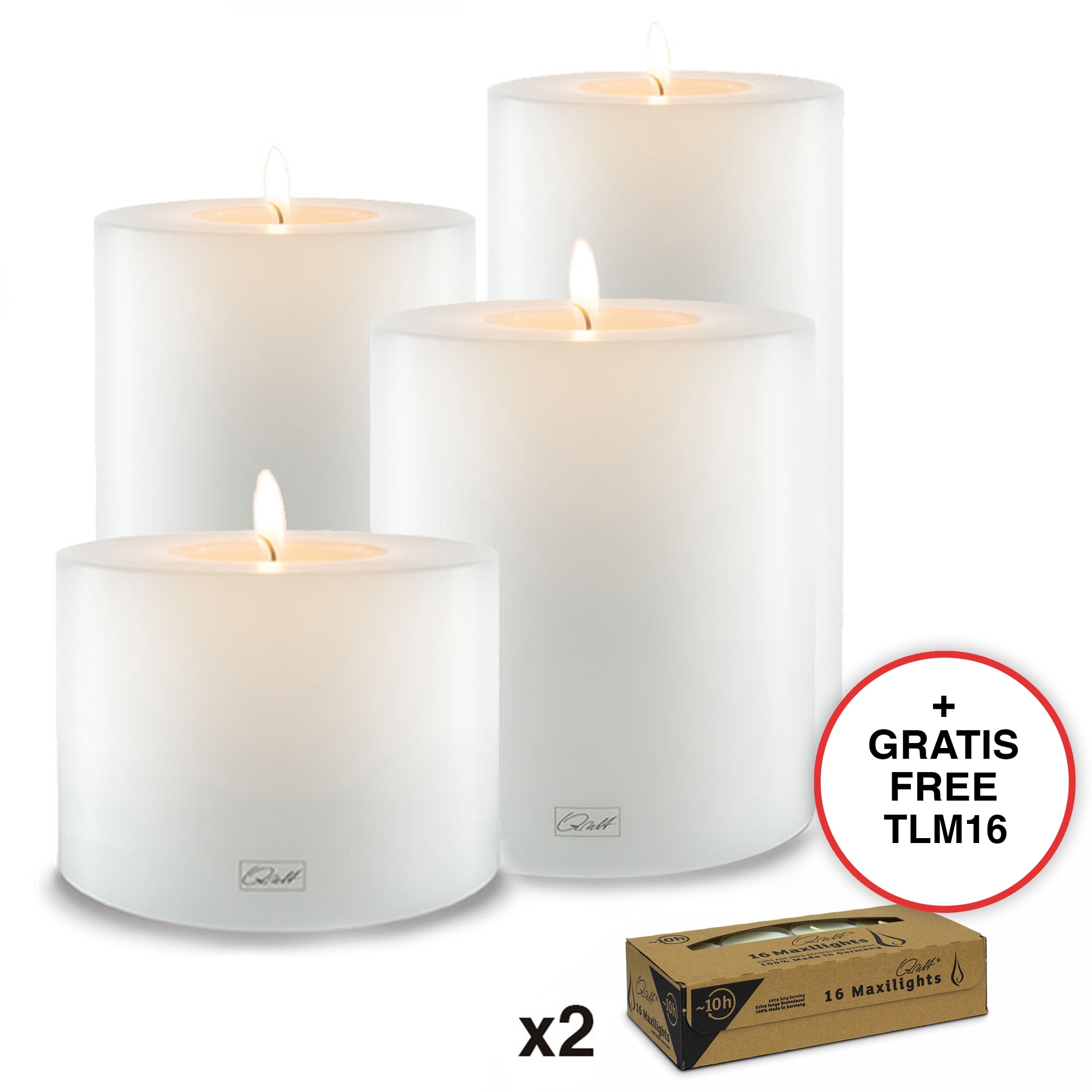 Qult Farluce Trend - Teelichthalter in Kerzenform weiß Ø 12 cm H 10 + 15 + 20 + 25 cm - 4er Set