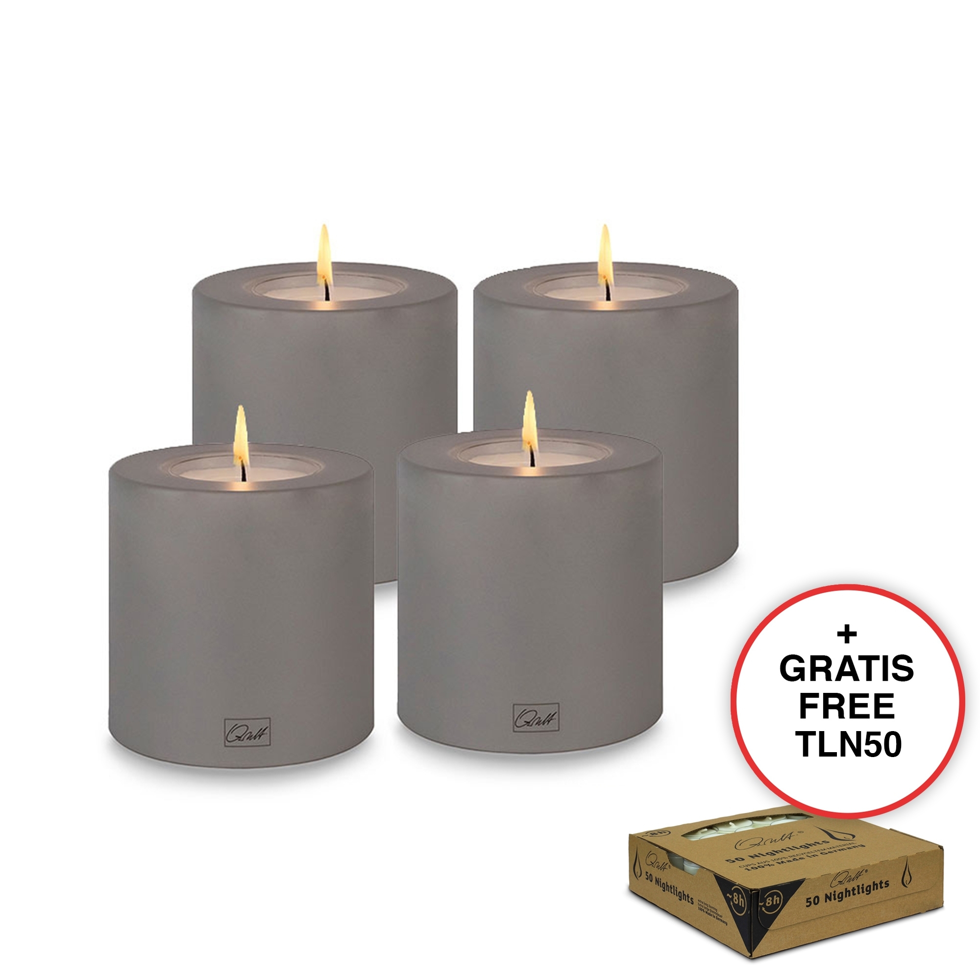 Qult Farluce Trend - Teelichthalter in Kerzenform - Steingrau - Ø 8 cm H 9 cm - 4er Set