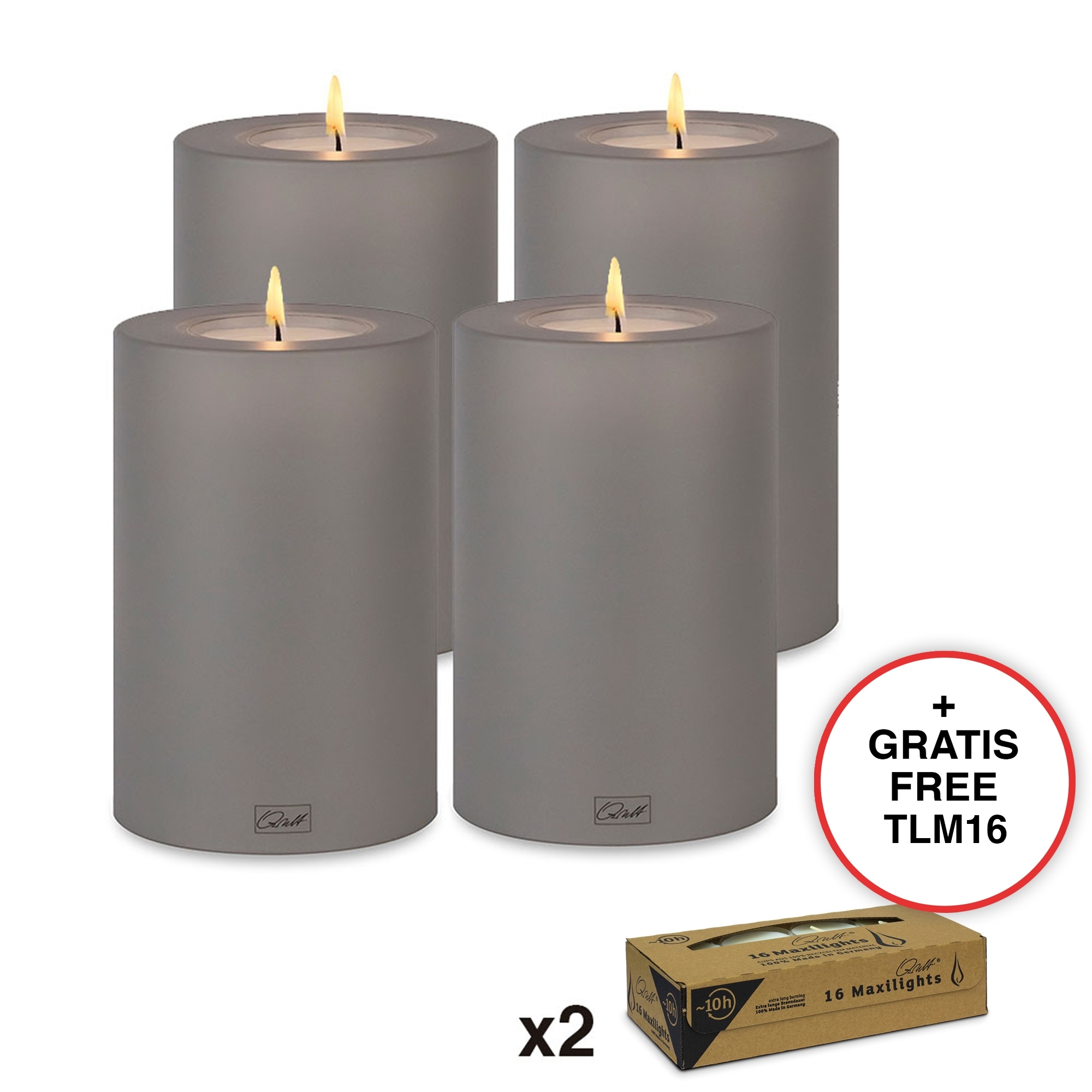 Qult Farluce Trend - Teelichthalter in Kerzenform - Steingrau - Ø 10 cm H 15 cm - 4er Set