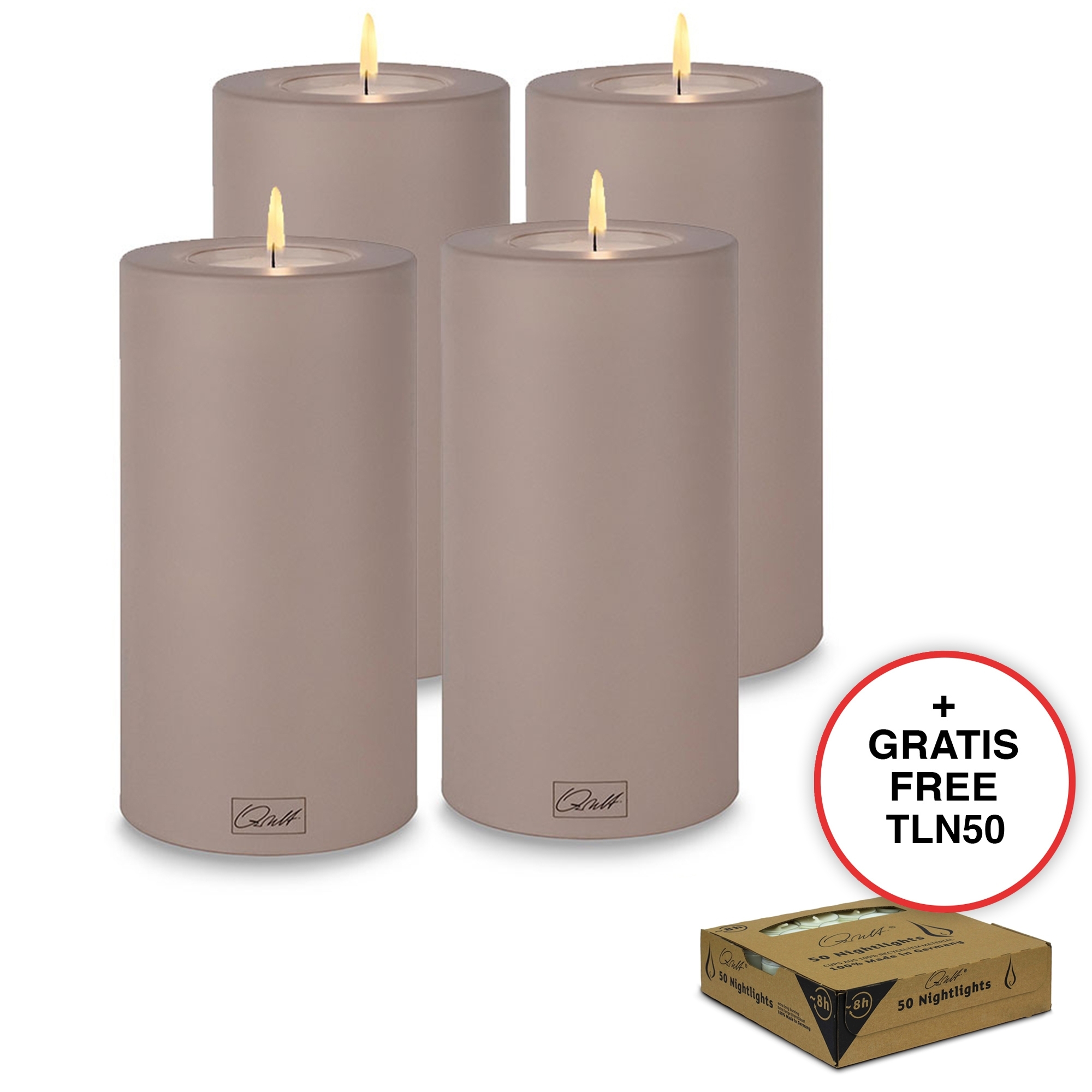 Qult Farluce Trend - Teelichthalter in Kerzenform - Taupe - Ø 8 cm H 15 cm - 4er Set