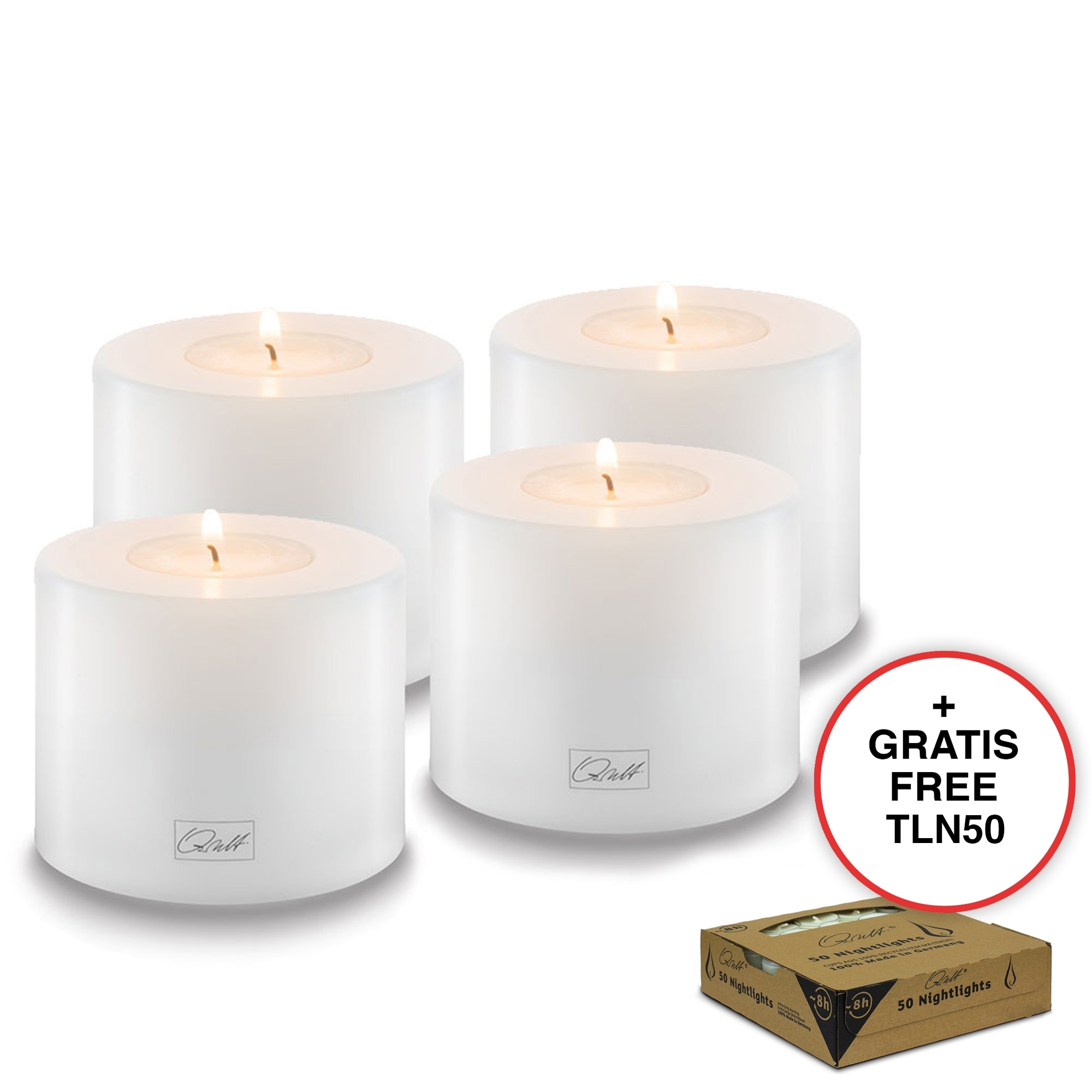 Qult Farluce Trend - Teelichthalter in Kerzenform weiß Ø 8 cm H 6 cm - 4er Set