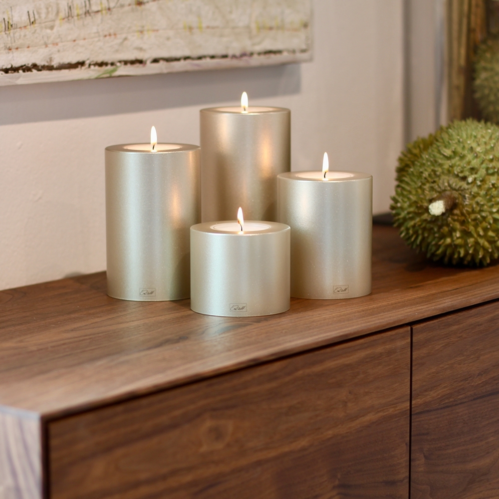 Qult Farluce Trend - Teelichthalter in Kerzenform - Cream Gold - Ø 10 cm H 8 + 12 + 15 + 18 cm - 4er Set