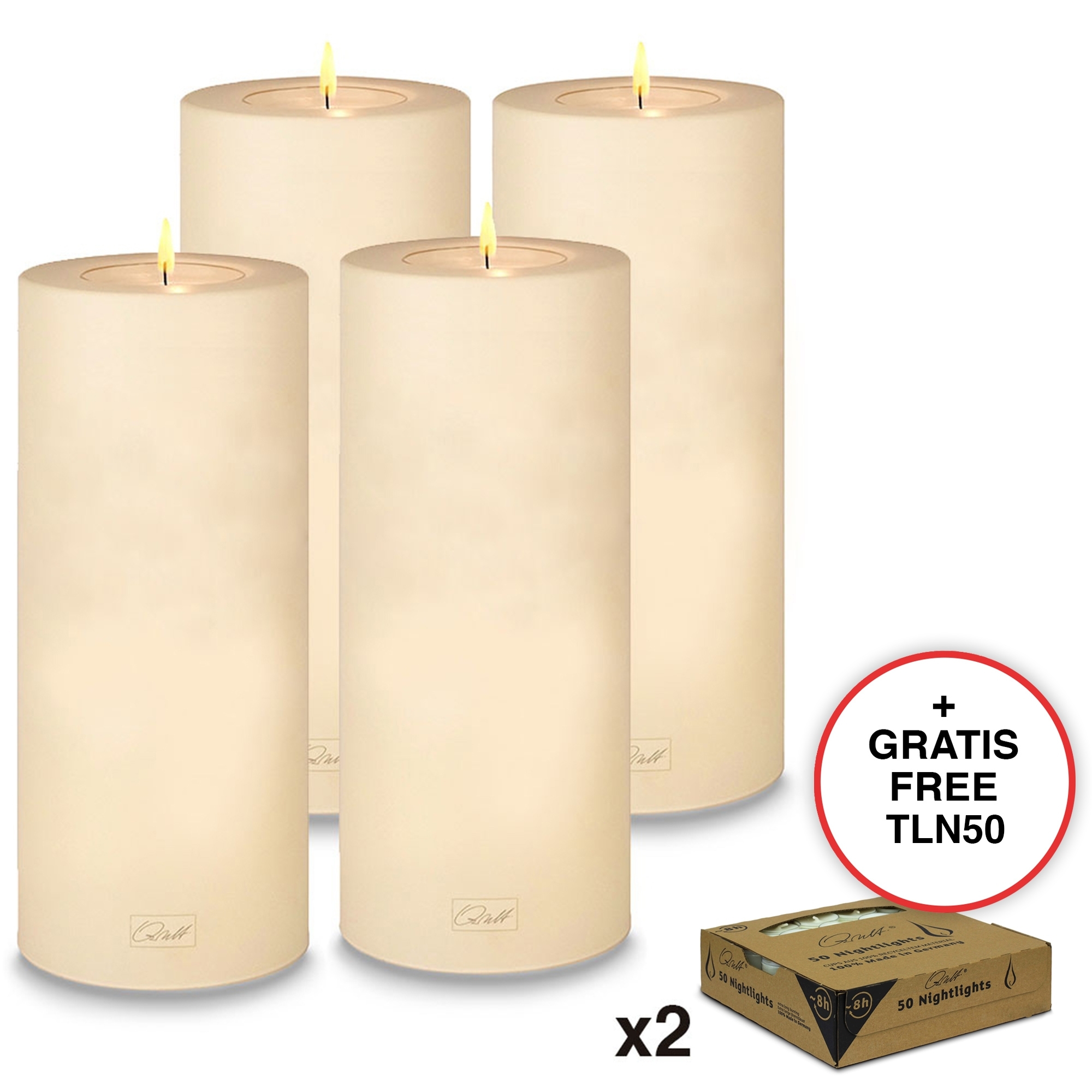 Qult Farluce Trend - Teelichthalter in Kerzenform - Vanille - Ø 8 cm H 18 cm - 4er Set